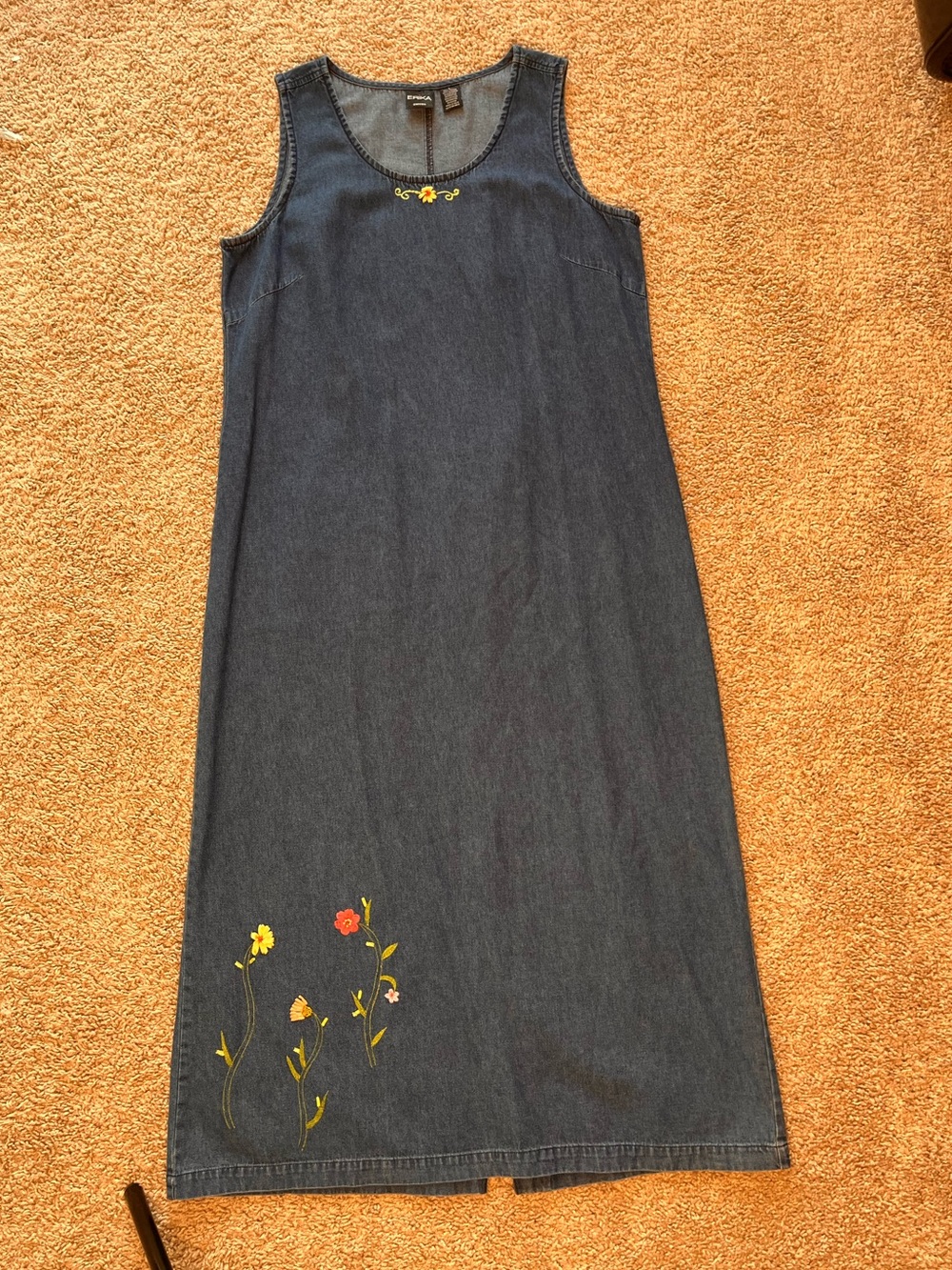 Vintage Y2K Erika embroidered denim dress with beaded floral detail